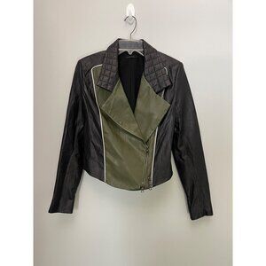 Ohne Titel Black & Olive Lamb Leather Biker Jacket moto bodycon Size S